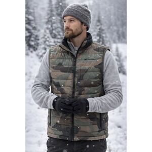 Mens Small Columbia Omni-Heat Powder Lite Vest Stone Green Mod‎ Camo Print
